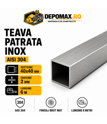 Teava patrata inox AISI 304, 40 x 40 x 2 mm, 6 metri